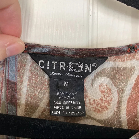 CITRON Santa Monica Tank Dress Blue Brown Silk Size Medium Vintage - Picture 4 of 5